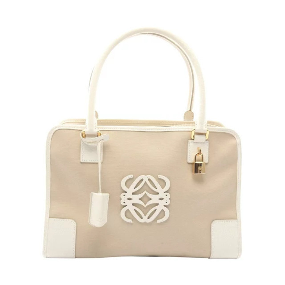 Loewe Amazona Handbag Canvas Leather Beige Cream White